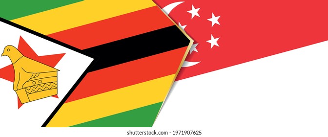 Zimbabwe and Singapore flags, two vector flags symbol of relationship or confrontation.