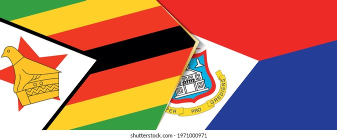 Zimbabwe and Sint Maarten flags, two vector flags symbol of relationship or confrontation.