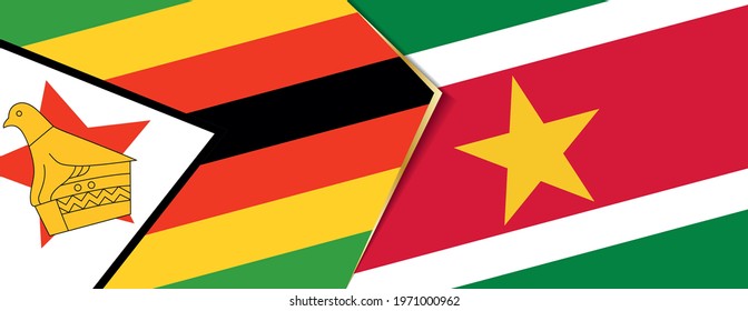 Zimbabwe and Suriname flags, two vector flags symbol of relationship or confrontation.