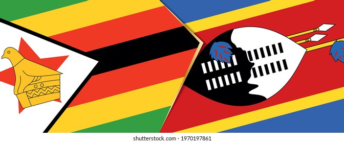 Zimbabwe and Swaziland flags, two vector flags symbol of relationship or confrontation.