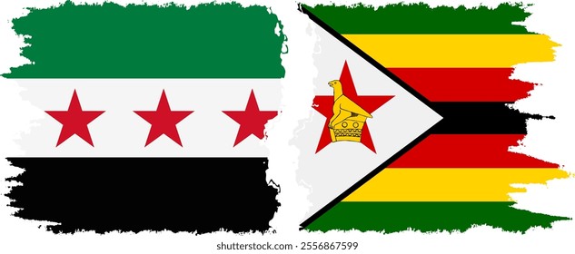 Zimbabwe and Syrian Revolution grunge flags connection, vector