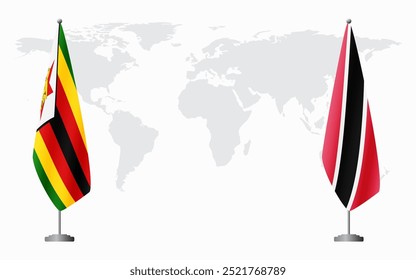 Banderas de Zimbabue y Trinidad y Tobago para reunión oficial con el fondo del mapa mundial.