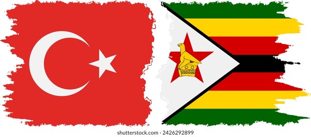 Zimbabwe and Turkey grunge flags connection, vector