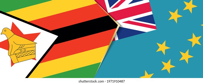 Zimbabwe and Tuvalu flags, two vector flags symbol of relationship or confrontation.