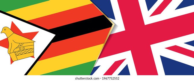 Zimbabwe and United Kingdom flags, two vector flags symbol of relationship or confrontation.