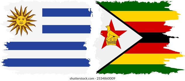 Conexión de banderas grunge de Zimbabue y Uruguay, Vector