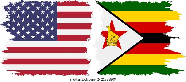 Zimbabwe and USA grunge flags connection, vector