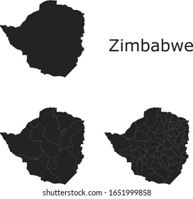 Vektorillustration Simbabwes mit Verwaltungsregionen, Gemeinden, Departements, Grenzen