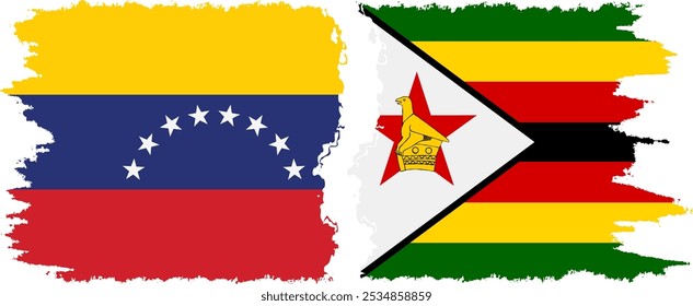 Conexión de banderas grunge de Zimbabue y Venezuela, Vector