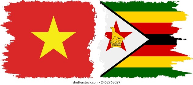 Zimbabwe and Vietnam grunge flags connection, vector