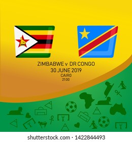 Zimbabwe vs DR Congo, African football match 2019, Egypt pattern with modern and traditional elements, Vector illustration.