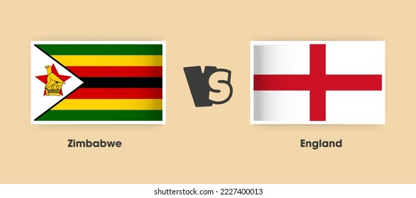 Zimbabwe vs England flags placed side by side. Creative stylish national flags of Zimbabwe vs England with background