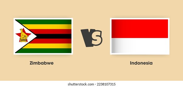 Banderas de Zimbabue vs Indonesia juntas. Banderas nacionales creativas y elegantes de Zimbabue vs Indonesia con antecedentes