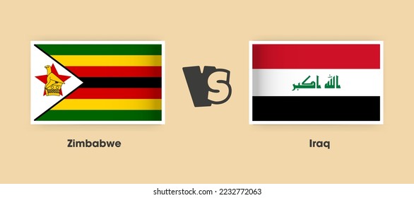 Zimbabwe vs Iraq flags placed side by side. Creative stylish national flags of Zimbabwe vs Iraq with background