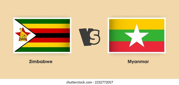 Flaggen Simbabwes gegen Myanmar nebeneinander angeordnet. Kreative stylische Nationalflaggen von Simbabwe gegen Myanmar mit Hintergrund