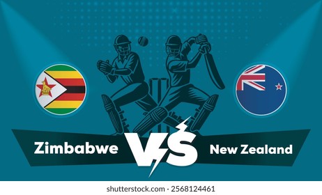 Zimbabwe VS New Zealand Match , New Zealand Vs Zimbabwe cricket match , Cricket match concept with creative illustration.eps