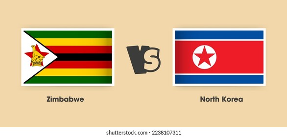 Zimbabwe vs North Korea flags placed side by side. Creative stylish national flags of Zimbabwe vs North Korea with background