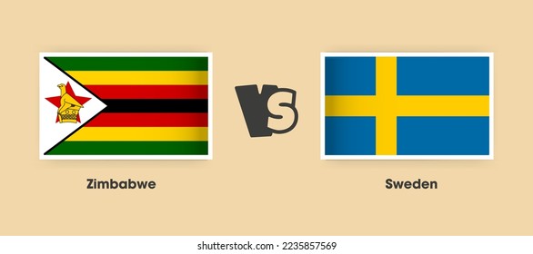 Flagge Simbabwes gegen Schweden nebeneinander angebracht. Kreative stylische Nationalflaggen Simbabwes gegen Schweden mit Hintergrund