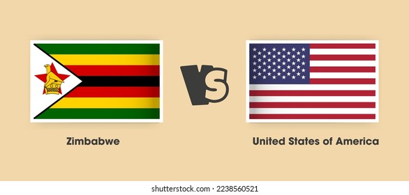 Zimbabwe vs United States of America flags placed side by side. Creative stylish national flags of Zimbabwe vs USA with background