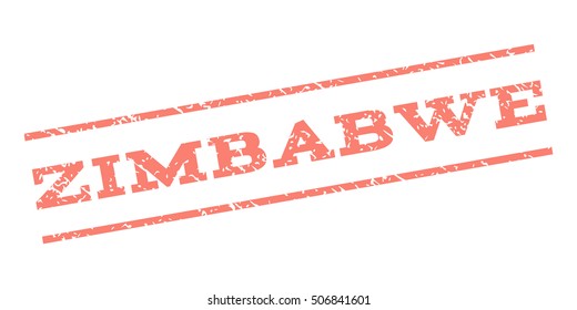 Zimbabwe watermark stamp. Text caption between parallel lines with grunge design style. Rubber seal stamp with dust texture. Vector salmon color ink imprint on a white background.