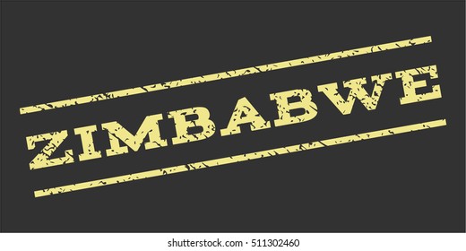 Zimbabwe watermark stamp. Text caption between parallel lines with grunge design style. Rubber seal stamp with dust texture. Vector khaki yellow color ink imprint on a gray background.