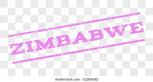 Zimbabwe watermark stamp. Text caption between parallel lines with grunge design style. Rubber seal stamp with scratched texture. Vector violet color ink imprint on a chess transparent background.