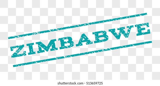 Zimbabwe watermark stamp. Text tag between parallel lines with grunge design style. Rubber seal stamp with dirty texture. Vector cyan color ink imprint on a chess transparent background.