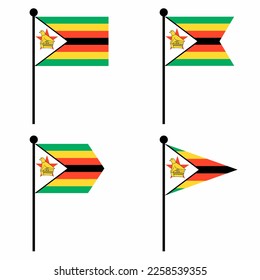 Zimbabwe waving flag icon set in 4 shape versions. Collection of flagpole sign for identity, emblem, and infographic. 