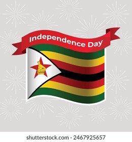 Zimbabwe Wavy Flag Independence Day Banner Background