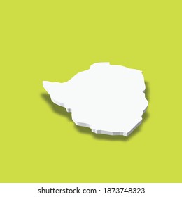 Zimbabwe - white 3D silhouette map of country area with dropped shadow on green background. Simple flat vector illustration.