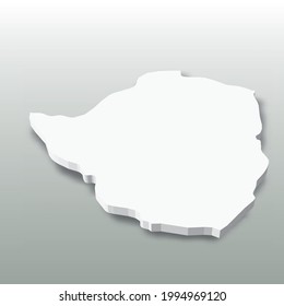 Zimbabue - mapa blanco de silueta 3D de área de país con sombra caída sobre fondo gris. Ilustración vectorial plana simple
