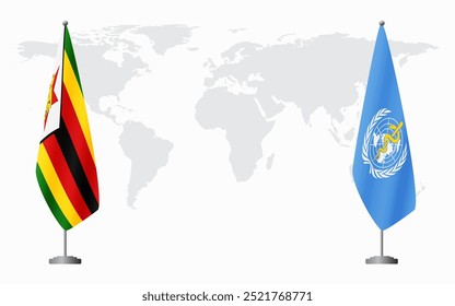 Zimbabue y la Organización Mundial de la Salud se reúnen oficialmente con el mapa mundial como telón de fondo.