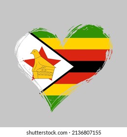 Zimbabwean flag heart-shaped grunge background. Vector illustration.