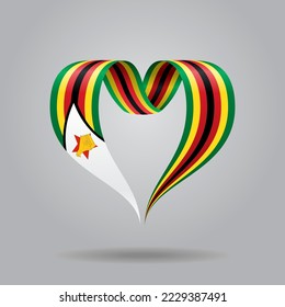 Zimbabwean flag heart-shaped ribbon background layout. Vector illustration.