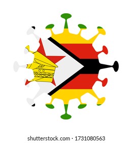 Bandera de Zimbabue en forma de virus. Firma de país. Ilustración vectorial.