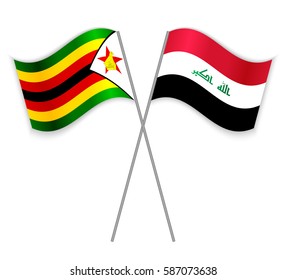 Zimbabwean and Iraqi crossed flags. Zimbabwe combined with Iraq isolated on white. Language learning, international business or travel concept.