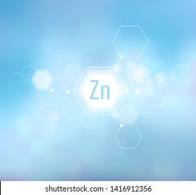 Zinc. Abstract composition on a blue background in a modern style. Trace elements beneficial to human health. Schematic designation of Zinc.