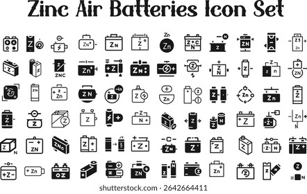 Zinc air batteries Icon Set.eps collection, sketches, logo illustrations, web symbols, outline style pictograms package isolated on white background. Vector graphics. stock illustration