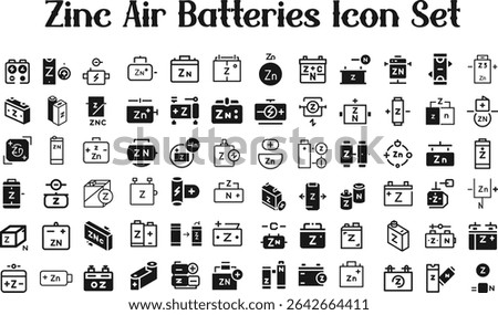 Zinc air batteries Icon Set.eps collection, sketches, logo illustrations, web symbols, outline style pictograms package isolated on white background. Vector graphics. stock illustration