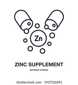 Zinc Capsule Editable Stroke Isolated On White Background Vector Illustration. Dietary Supplements Concept.