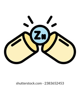 Vector de contorno de icono de la cápsula de zinc. Alimentos de vitamina. Color de hierro negro plano