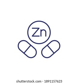 Zinc Capsules Line Icon, Zn Mineral