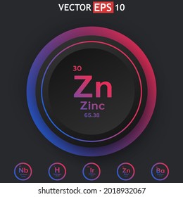 Zinc chemical element periodic table with color button option