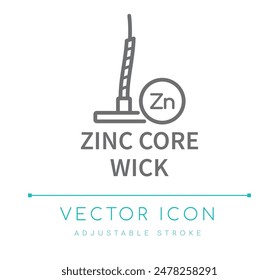 Zinc Core Wick Candle Vector Line Icon, Candle Wick Type Symbol, Candle Making Vector Line Icon