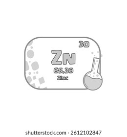 Zinc element icon. Number thirty. Vector Zn symbol. Periodic table block.