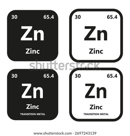 Zinc Element vector symbol with atomic number, atomic mass and chemical group block