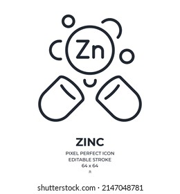 Zinc food supplement editable stroke outline icon isolated on white background flat vector illustration. Pixel perfect. 64 x 64.