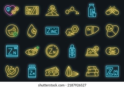 Los iconos de zinc establecen el vector de contorno. Suplemento mineral. Alimento de vitamina