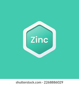 Zinc label vector or Zinc icon vector isolated on tosca background. Zinc label flat design element for health product packaging. For Icon or illustration of zinc on supplement packaging.
