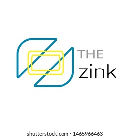 zinc logo. the mono line logo concept. blue, yellow, gray, balck.
